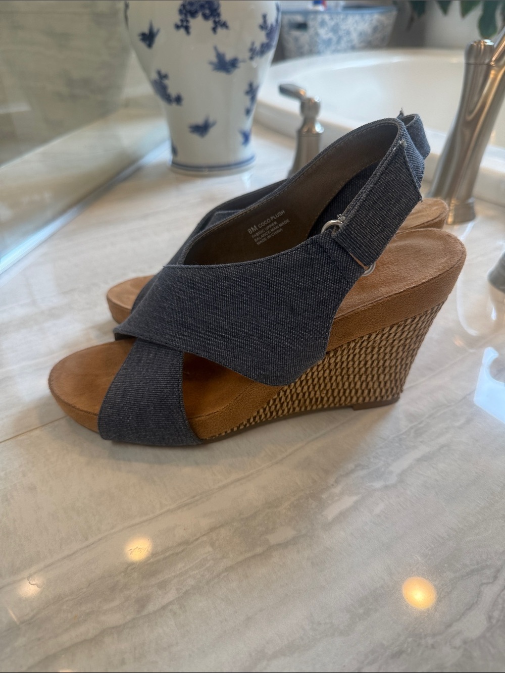 AEROSOLES Navy Crisscross Slingback Wedge Sandals
